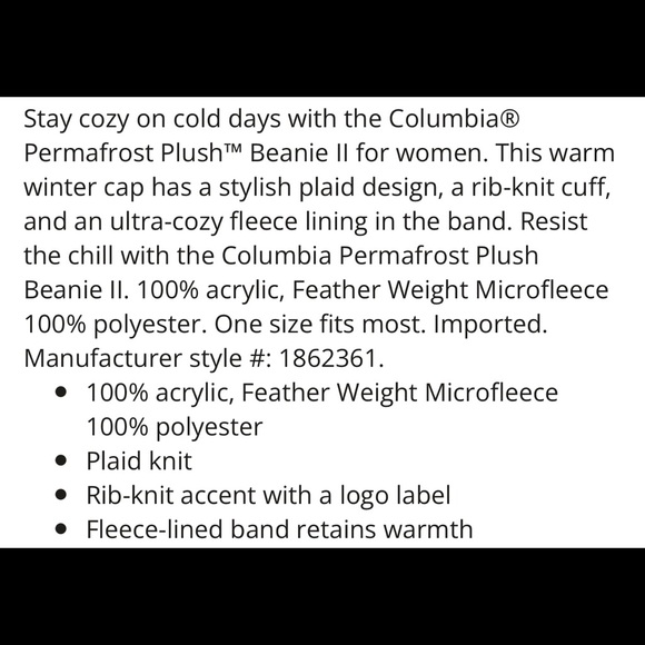 🎉 HP 🎉 🆕 Columbia Permafrost Plush Beanie - Picture 8 of 9
